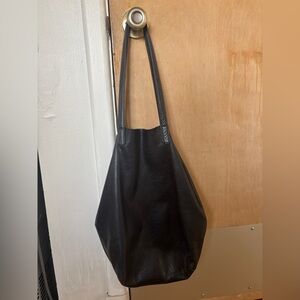 BAGGU Black Natural Milled Basic Leather Tote Bag
